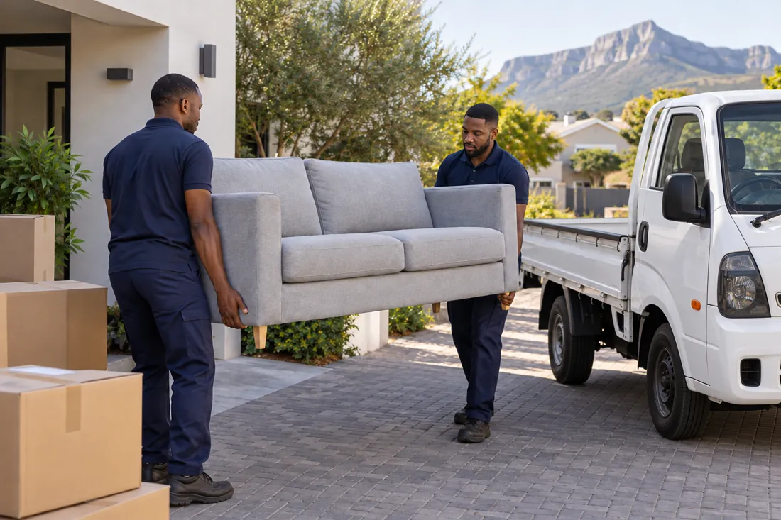 Illustrative furniture collection with an unbranded white bakkie